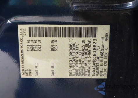 2012 Nissan Maxima 3.5 Sv z USA, uszkodzony, nr VIN 1N4AA5AP8CC818823